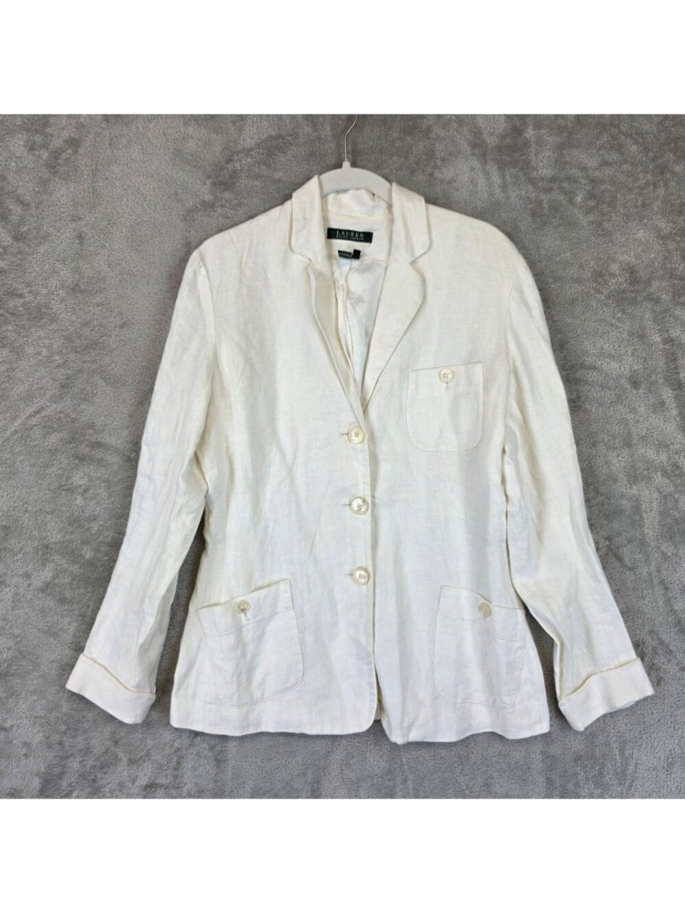 Lauren Ralph Lauren Blazer Jacket Womens 6 White Linen Button Front Pockets